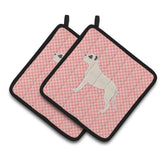 Caroline'S Treasures Dogo Argentino Checkerboard Pink Pair Of Pot Holders Bb3667Pthd, 7.5Hx7.5W, Multicolor