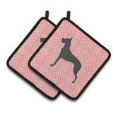 Caroline'S Treasures Great Dane Checkerboard Pink Pair Of Pot Holders Bb3675Pthd, 7.5Hx7.5W, Multicolor