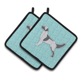 Caroline'S Treasures English Setter Checkerboard Blue Pair Of Pot Holders Bb3681Pthd, 7.5Hx7.5W, Multicolor