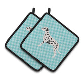 Caroline'S Treasures Dalmatian Checkerboard Blue Pair Of Pot Holders Bb3683Pthd, 7.5Hx7.5W, Multicolor