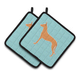 Caroline'S Treasures Pharaoh Hound Checkerboard Blue Pair Of Pot Holders Bb3688Pthd, 7.5Hx7.5W, Multicolor