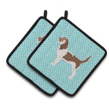 Caroline'S Treasures Grand Basset Griffon Vendeen Checkerboard Blue Pair Of Pot Holders Bb3690Pthd, 7.5Hx7.5W, Multicolor