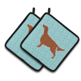 Caroline'S Treasures Irish Setter Checkerboard Blue Pair Of Pot Holders Bb3693Pthd, 7.5Hx7.5W, Multicolor