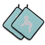 Caroline'S Treasures Bedlington Terrier Checkerboard Blue Pair Of Pot Holders Bb3694Pthd, 7.5Hx7.5W, Multicolor