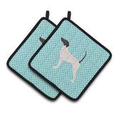 Caroline'S Treasures English Pointer Checkerboard Blue Pair Of Pot Holders Bb3695Pthd, 7.5Hx7.5W, Multicolor