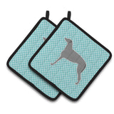 Caroline'S Treasures Scottish Deerhound Checkerboard Blue Pair Of Pot Holders Bb3696Pthd, 7.5Hx7.5W, Multicolor