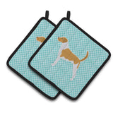 Caroline'S Treasures American Foxhound Checkerboard Blue Pair Of Pot Holders Bb3698Pthd, 7.5Hx7.5W, Multicolor