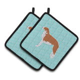 Caroline'S Treasures Borzoi Russian Greyhound Checkerboard Blue Pair Of Pot Holders Bb3699Pthd, 7.5Hx7.5W, Multicolor