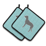 Caroline'S Treasures Irish Wolfhound Checkerboard Blue Pair Of Pot Holders Bb3703Pthd, 7.5Hx7.5W, Multicolor