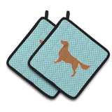 Caroline'S Treasures Golden Retriever Checkerboard Blue Pair Of Pot Holders Bb3704Pthd, 7.5Hx7.5W, Multicolor