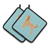 Caroline'S Treasures Afghan Hound Checkerboard Blue Pair Of Pot Holders Bb3706Pthd, 7.5Hx7.5W, Multicolor