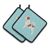 Caroline'S Treasures Jack Russell Terrier Checkerboard Blue Pair Of Pot Holders Bb3707Pthd, 7.5Hx7.5W, Multicolor