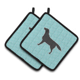 Caroline'S Treasures Black Labrador Retriever Checkerboard Blue Pair Of Pot Holders Bb3708Pthd, 7.5Hx7.5W, Multicolor