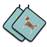 Caroline'S Treasures Beagle Checkerboard Blue Pair Of Pot Holders Bb3710Pthd, 7.5Hx7.5W, Multicolor