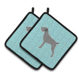 Caroline'S Treasures German Wirehaired Pointer Checkerboard Blue Pair Of Pot Holders Bb3711Pthd, 7.5Hx7.5W, Multicolor
