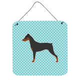 Caroline'S Treasures German Pinscher Checkerboard Blue Wall Or Door Hanging Prints Bb3713Ds66, 6 X 6, Multicolor