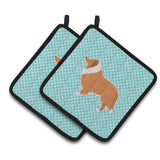 Caroline'S Treasures Collie Checkerboard Blue Pair Of Pot Holders Bb3716Pthd, 7.5Hx7.5W, Multicolor