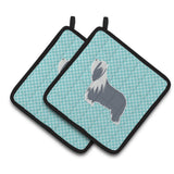 Caroline'S Treasures Bearded Collie Checkerboard Blue Pair Of Pot Holders Bb3717Pthd, 7.5Hx7.5W, Multicolor
