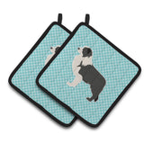 Caroline'S Treasures Black Border Collie Checkerboard Blue Pair Of Pot Holders Bb3723Pthd, 7.5Hx7.5W, Multicolor