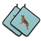 Caroline'S Treasures German Shepherd Checkerboard Blue Pair Of Pot Holders Bb3724Pthd, 7.5Hx7.5W, Multicolor