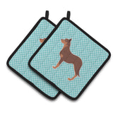 Caroline'S Treasures Australian Kelpie Dog Checkerboard Blue Pair Of Pot Holders Bb3729Pthd, 7.5Hx7.5W, Multicolor