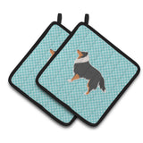 Caroline'S Treasures Sheltie/Shetland Sheepdog Checkerboard Blue Pair Of Pot Holders Bb3730Pthd, 7.5Hx7.5W, Multicolor