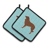 Caroline'S Treasures Portuguese Sheepdog Dog Checkerboard Blue Pair Of Pot Holders Bb3731Pthd, 7.5Hx7.5W, Multicolor