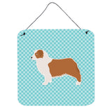 Caroline'S Treasures Australian Shepherd Dog Checkerboard Blue Wall Or Door Hanging Prints Bb3733Ds66, 6 X 6, Multicol