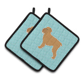 Caroline'S Treasures Brussels Griffon Checkerboard Blue Pair Of Pot Holders Bb3740Pthd, 7.5Hx7.5W, Multicolor