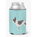 Caroline'S Treasures French Bulldog Checkerboard Blue Can Or Bottle Hugger Bb3741Cc, Can Hugger, Multicolor