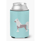 Caroline'S Treasures Chinese Crested Checkerboard Blue Can Or Bottle Hugger Bb3743Cc, Can Hugger, Multicolor