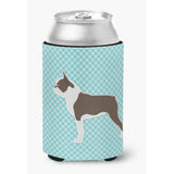 Caroline'S Treasures Boston Terrier Checkerboard Blue Can Or Bottle Hugger Bb3744Cc, Can Hugger, Multicolor