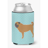 Caroline'S Treasures Pug Checkerboard Blue Can Or Bottle Hugger Bb3747Cc, Can Hugger, Multicolor