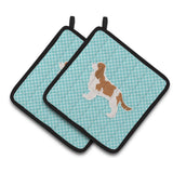 Caroline'S Treasures Cavalier King Charles Spaniel Checkerboard Blue Pair Of Pot Holders Bb3749Pthd, 7.5Hx7.5W, Multicolor
