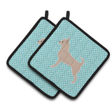 Caroline'S Treasures Chihuahua Checkerboard Blue Pair Of Pot Holders Bb3750Pthd, 7.5Hx7.5W, Multicolor
