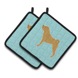Caroline'S Treasures Shar Pei Checkerboard Blue Pair Of Pot Holders Bb3752Pthd, 7.5Hx7.5W, Multicolor