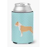Caroline'S Treasures Staffordshire Bull Terrier Checkerboard Blue Can Or Bottle Hugger Bb3754Cc, Can Hugger, Multicolor