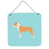 Caroline'S Treasures Staffordshire Bull Terrier Checkerboard Blue Wall Or Door Hanging Prints Bb3754Ds66, 6 X 6, Multi