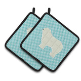 Caroline'S Treasures Komondor Checkerboard Blue Pair Of Pot Holders Bb3755Pthd, 7.5Hx7.5W, Multicolor