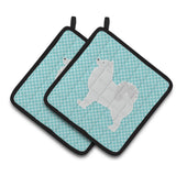 Caroline'S Treasures Samoyed Checkerboard Blue Pair Of Pot Holders Bb3759Pthd, 7.5Hx7.5W, Multicolor