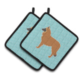 Caroline'S Treasures Belgian Shepherd Checkerboard Blue Pair Of Pot Holders Bb3761Pthd, 7.5Hx7.5W, Multicolor