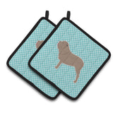 Caroline'S Treasures Neapolitan Mastiff Checkerboard Blue Pair Of Pot Holders Bb3765Pthd, 7.5Hx7.5W, Multicolor