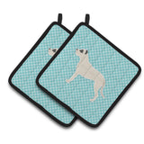 Caroline'S Treasures Dogo Argentino Checkerboard Blue Pair Of Pot Holders Bb3767Pthd, 7.5Hx7.5W, Multicolor
