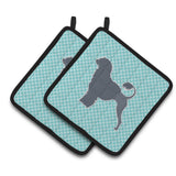 Caroline'S Treasures Portuguese Water Dog Checkerboard Blue Pair Of Pot Holders Bb3768Pthd, 7.5Hx7.5W, Multicolor
