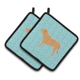 Caroline'S Treasures Dogue De Bordeaux Checkerboard Blue Pair Of Pot Holders Bb3770Pthd, 7.5Hx7.5W, Multicolor