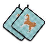 Caroline'S Treasures Akita Checkerboard Blue Pair Of Pot Holders Bb3772Pthd, 7.5Hx7.5W, Multicolor