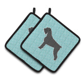 Caroline'S Treasures Giant Schnauzer Checkerboard Blue Pair Of Pot Holders Bb3773Pthd, 7.5Hx7.5W, Multicolor