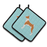 Caroline'S Treasures Basenji Checkerboard Blue Pair Of Pot Holders Bb3774Pthd, 7.5Hx7.5W, Multicolor