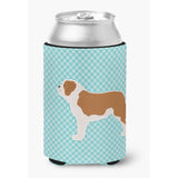 Caroline'S Treasures Saint Bernard Checkerboard Blue Can Or Bottle Hugger Bb3776Cc, Can Hugger, Multicolor