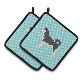 Caroline'S Treasures Siberian Husky Checkerboard Blue Pair Of Pot Holders Bb3780Pthd, 7.5Hx7.5W, Multicolor